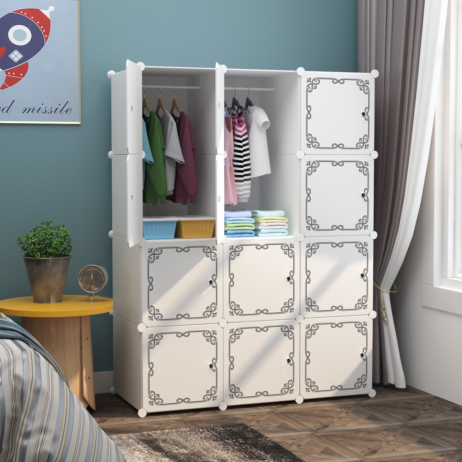 Dulap modular pentru copii AT Performance, 12 rafturi, 110x37x147 cm, plastic rigid, alb