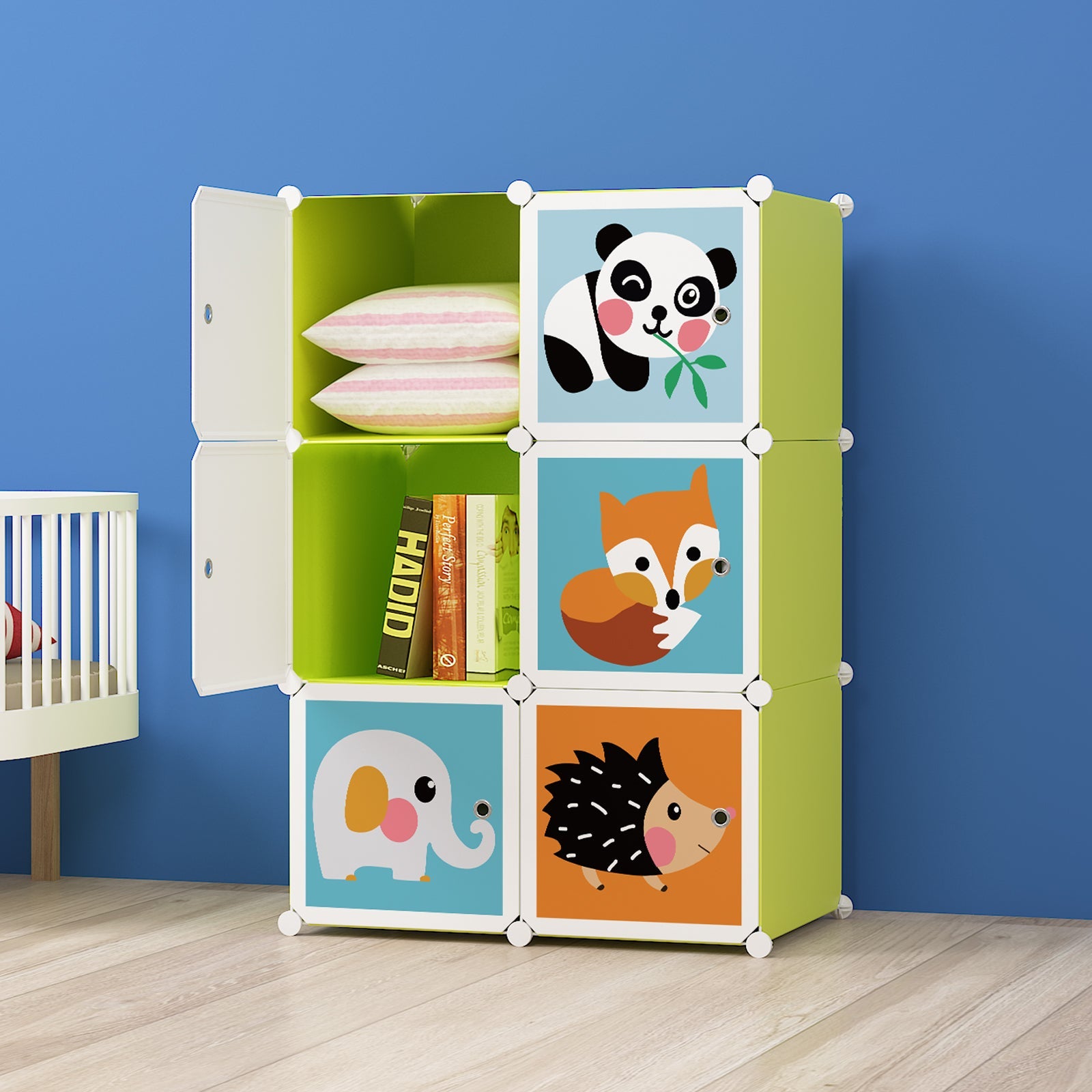 Dulap modular pentru copii AT Performance, 6 rafturi, 74x37x110 cm, plastic durabil, verde