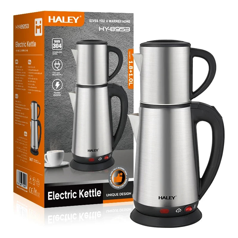 Ceainic electric HALEY cu capacitate dublă, 1,8 L și 1,0 L, 1500 W, inox, bază rotativă 360°
