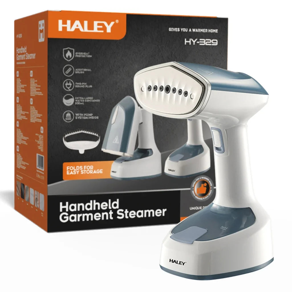 Aparat de călcat vertical cu abur HALEY HY-329, 1600 W, rezervor 200 ml, talpă inox, alb/albastru