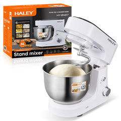 Mixer Profesional HALEY HY-2409, 1200W, Bol 6L Inox, 6 Viteze + Pulse, Alb/Inox, Silențios, Protecție Întrerupere