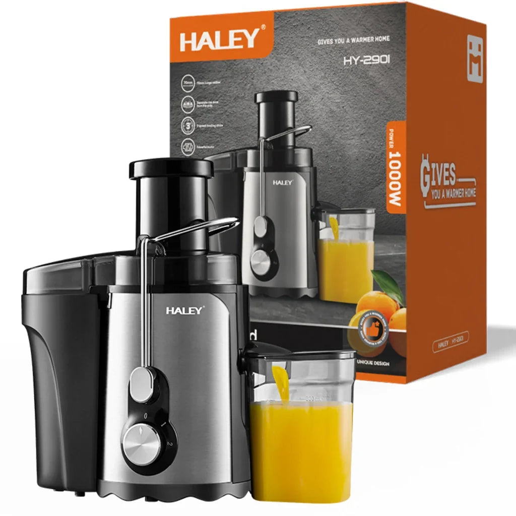 Storcător de fructe și legume HALEY HY-2901, 1000 W, 3 viteze cu Pulse, tub 70 mm, argintiu/negru