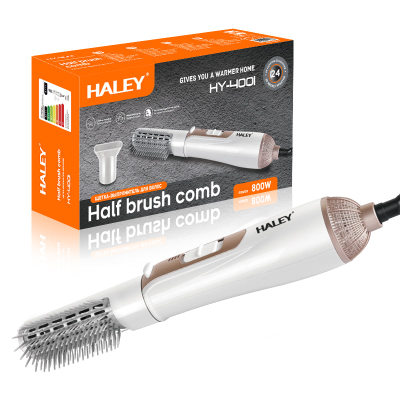 Perie cu aer cald HALEY Air 2 în 1, 800 W, 2 capete interschimbabile, 3 trepte de temperatură, alb