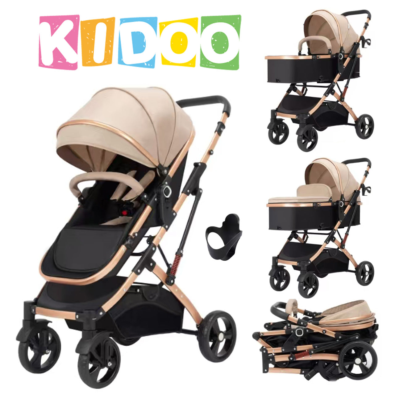 Cărucior 2 în 1 KIDOO pentru bebeluși, 0-36 luni, max 15 kg, ham în 5 puncte, scaun reversibil, pliabil