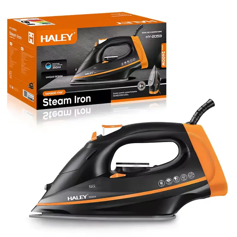 Fier de călcat cu abur HALEY HY-2053, 2600 W, talpă ceramică, rezervor 350 ml, abur vertical, negru