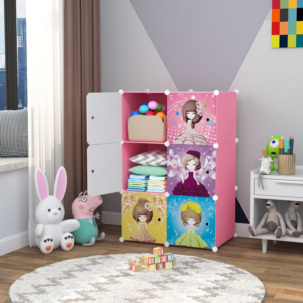 Dulap modular pentru copii AT Performance, 6 rafturi, 74x37x110 cm, închidere magnetică, roz
