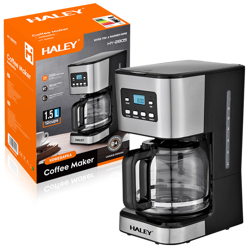 Cafetieră HALEY, 950 W, 1.5 L, afișaj LED, sistem anti-picurare, carcasă inox