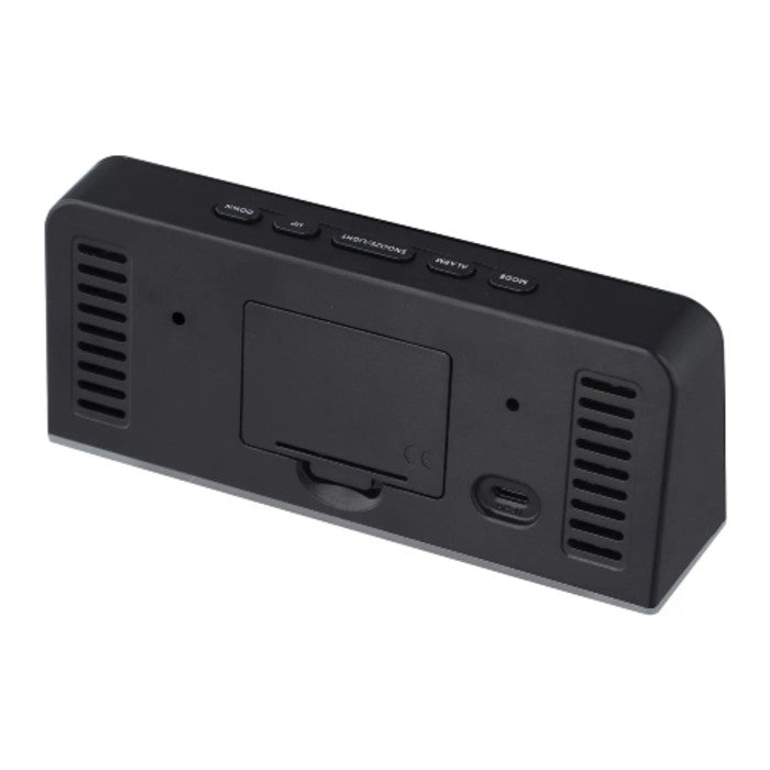 Ceas LED multifuncțional AT Performance, afișaj oră, dată și temperatură, alarmă, alimentare USB, mov