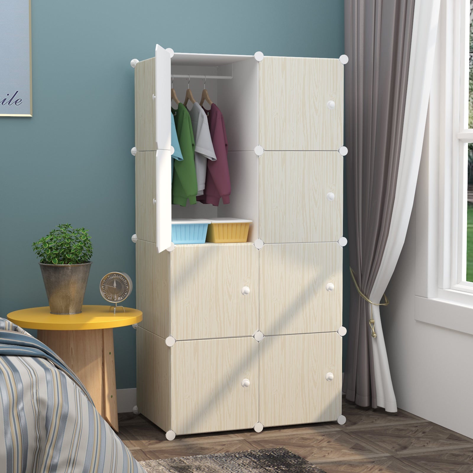 Dulap modular pentru copii, AT PERFORMANCE®, 8 rafturi, Crem