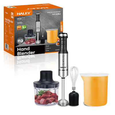 Blender de mână 4 în 1 HALEY, 1200 W, 2 viteze și turbo, picior inox, tocător, tel, pahar gradat