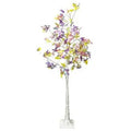 Pom artificial decorativ Tusy Store, 180 cm, LED alb cald, fluturi colorați, ramuri albe