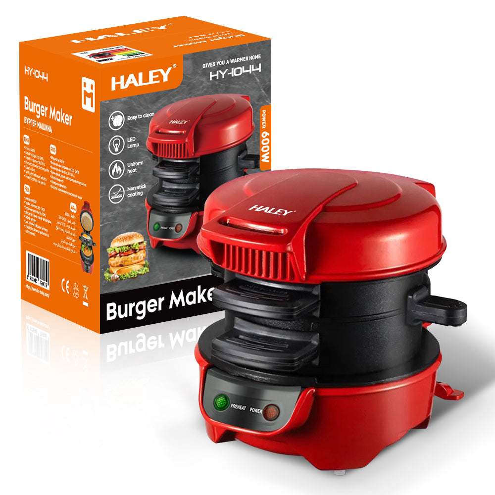 Aparat de burgeri HALEY, 600 W, plăci antiaderente, deschidere 180°, indicator LED