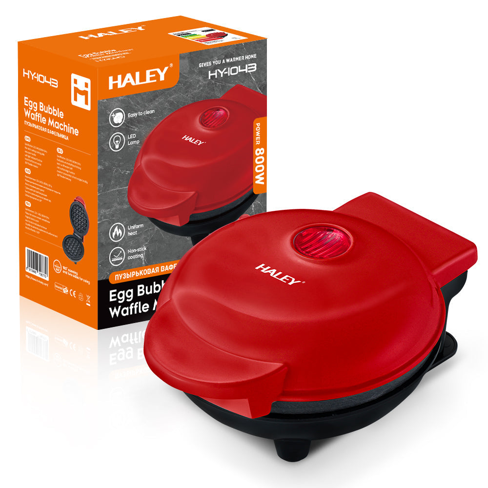 Aparat de gofre mini HALEY, 800 W, plăci duble antiaderente, indicator luminos, roșu