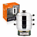 Aparat de gătit cu abur HALEY HY-501, 2100 W, 2 tăvi, 3 niveluri de putere, inox