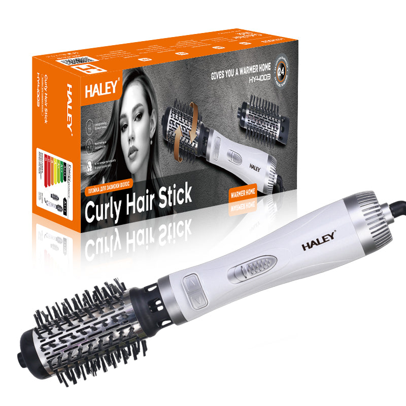 Perie rotativă HALEY, 1000 W, 2 capete de 50 și 38 mm, 3 trepte de temperatură, înveliș ceramic, alb argintiu