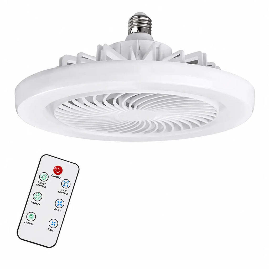 Ventilator de tavan cu LED AT Performance, dulie E27, 3 moduri de iluminare, 3 viteze, alb