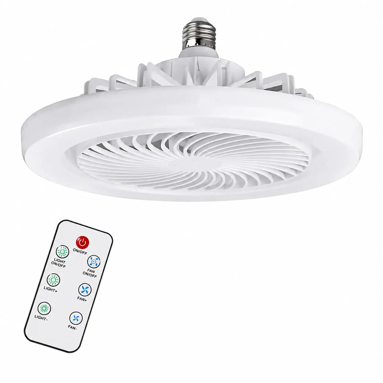 Ventilator de tavan cu LED AT Performance, dulie E27, 3 moduri de iluminare, 3 viteze, alb