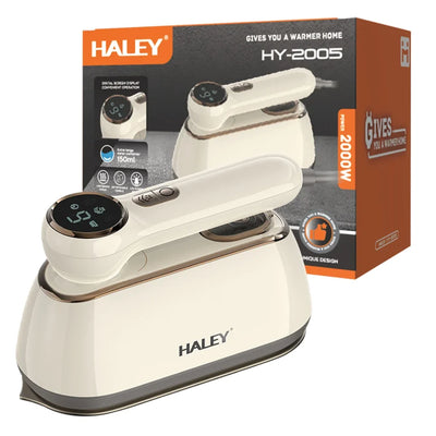 Fier de călcat vertical cu abur HALEY HY-2005, 2000 W, rezervor 150 ml, talpă inox, ecran LED, alb crem