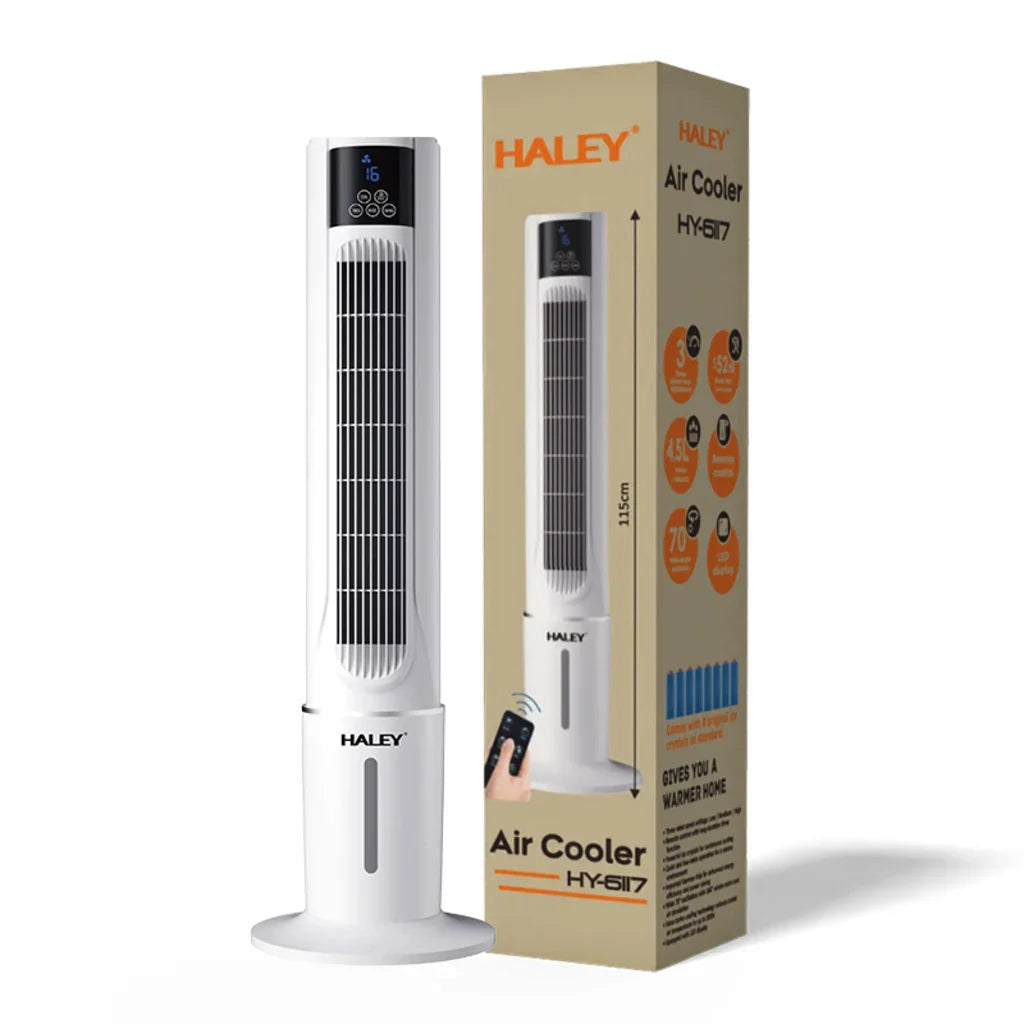 Răcitor de aer tip turn HALEY HY-6117, 2000 W, rezervor 4,5 L, 3 viteze, telecomandă, alb
