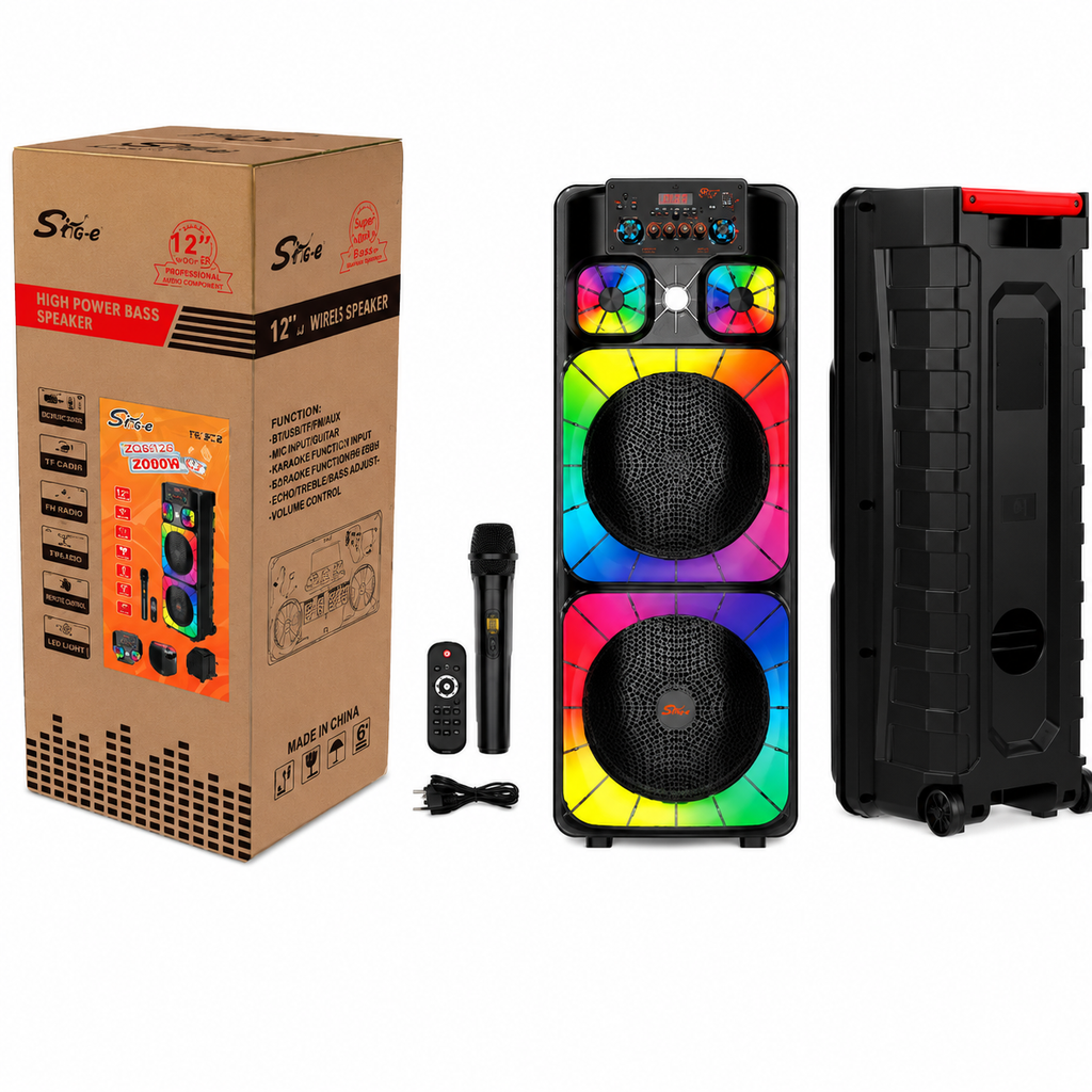 Boxă karaoke portabilă Sing-E ZQS12213, 2x12 inch, 80 W, acumulator 5000 mAh, LED RGB, telecomandă