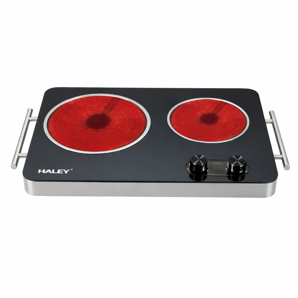 Plită electrică dublă HALEY HY-1828, 6000 W, 2 zone, sticlă termorezistentă, 53x33 cm, negru