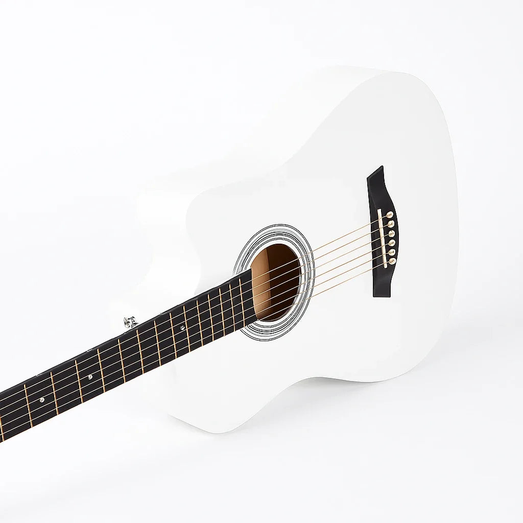 Chitară acustică AT Performance, 38 inch, lemn de tei, 6 corzi din nailon, lungime 98 cm, alb lucios