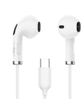Căști in-ear cu fir KLGO, conector Type-C, cablu 1,3 m, microfon, telecomandă pe fir, alb sau negru