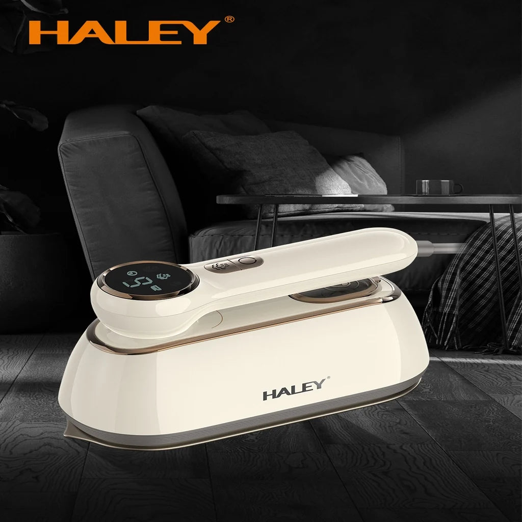 Fier de călcat vertical cu abur HALEY HY-2005, 2000 W, rezervor 150 ml, talpă inox, ecran LED, alb crem