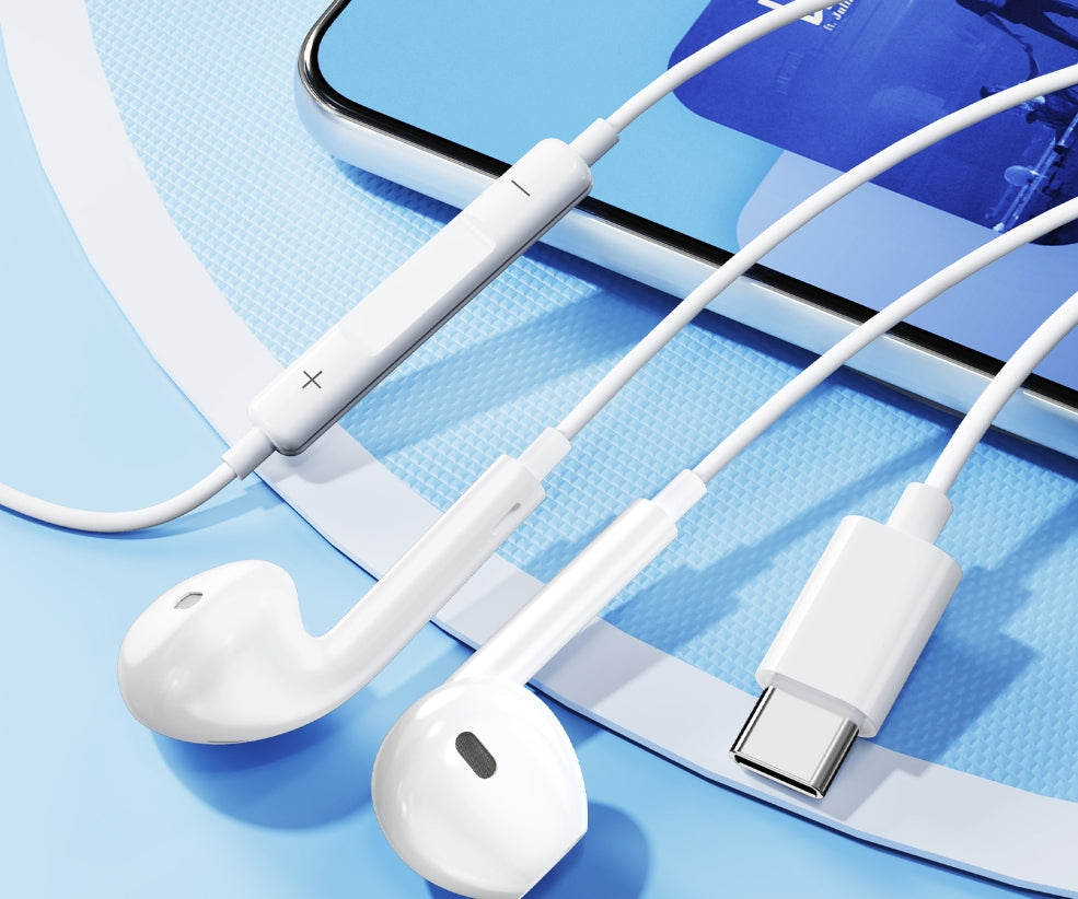 Căști in-ear cu fir KLGO, conector Type-C, cablu 1,3 m, microfon, sensibilitate 100 dB, alb