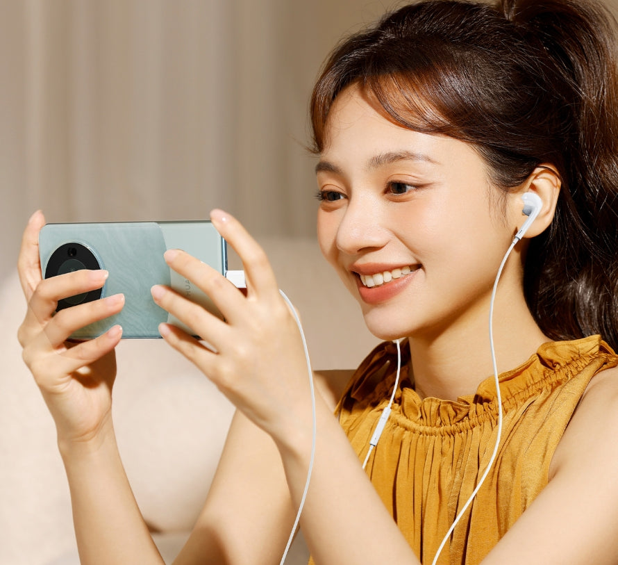 Căști In-Ear cu Microfon și Control Integrat, Conector Type-C, Alb, 1.3m – Sunet Hi-Fi, Compatibile Android & Huawei