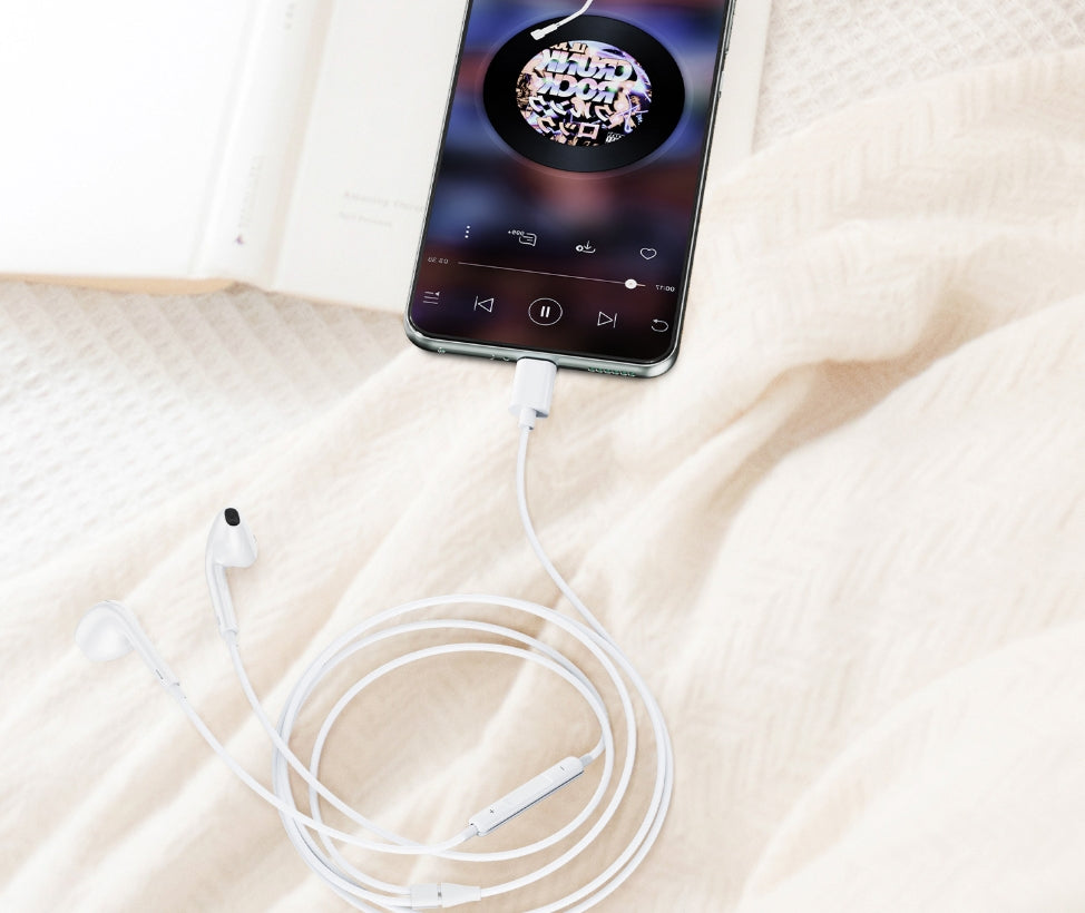 Căști in-ear cu fir KLGO, conector Type-C, cablu 1,3 m, microfon, sensibilitate 100 dB, alb