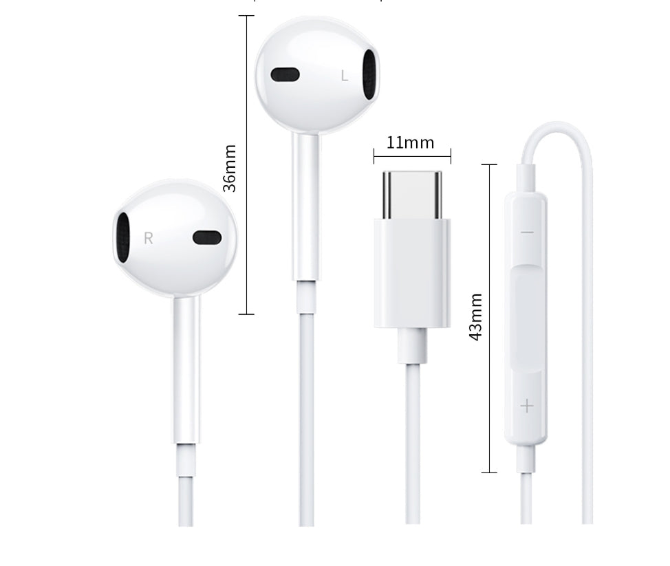 Căști in-ear cu fir KLGO, conector Type-C, cablu 1,3 m, microfon, sensibilitate 100 dB, alb