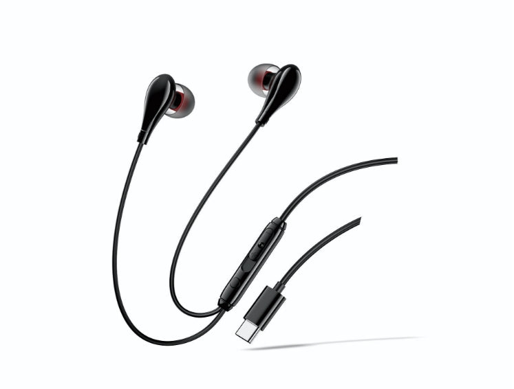 Căști in-ear cu fir KLGO, conector Type-C, cablu 1,2 m, microfon, control volum, alb sau negru
