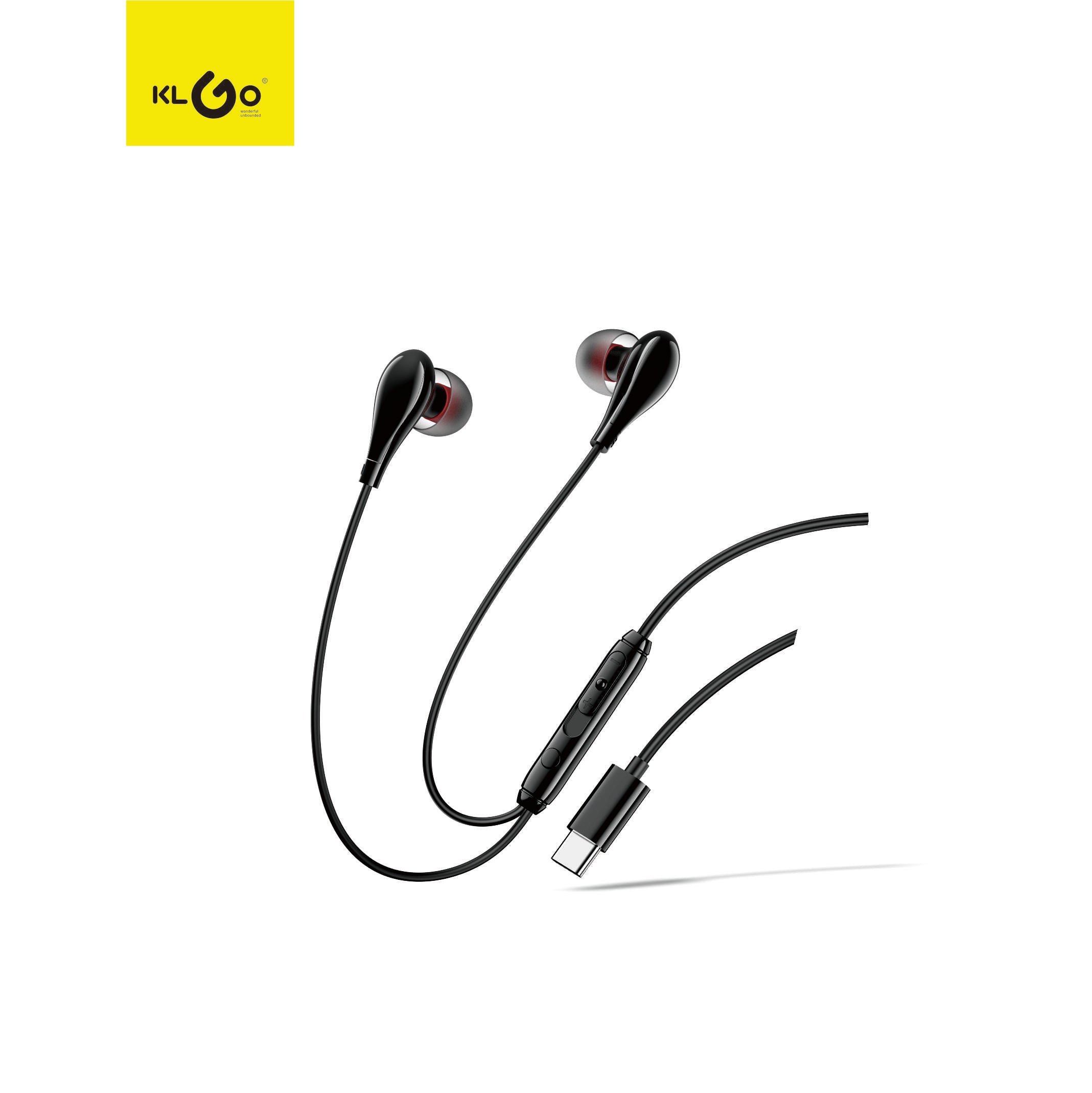 Căști in-ear cu fir KLGO, conector Type-C, cablu 1,2 m, microfon, control volum, alb sau negru
