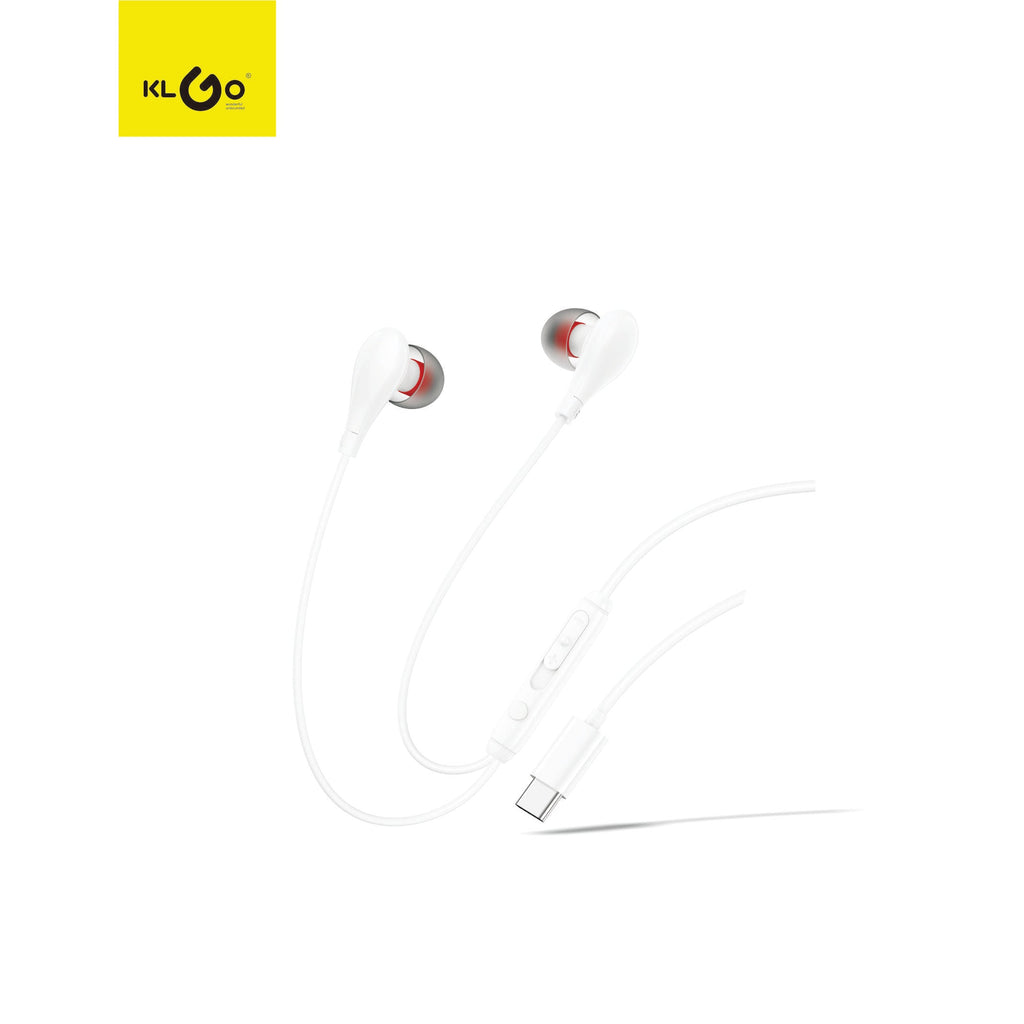 Căști in-ear cu fir KLGO, conector Type-C, cablu 1,2 m, microfon, control volum, alb sau negru