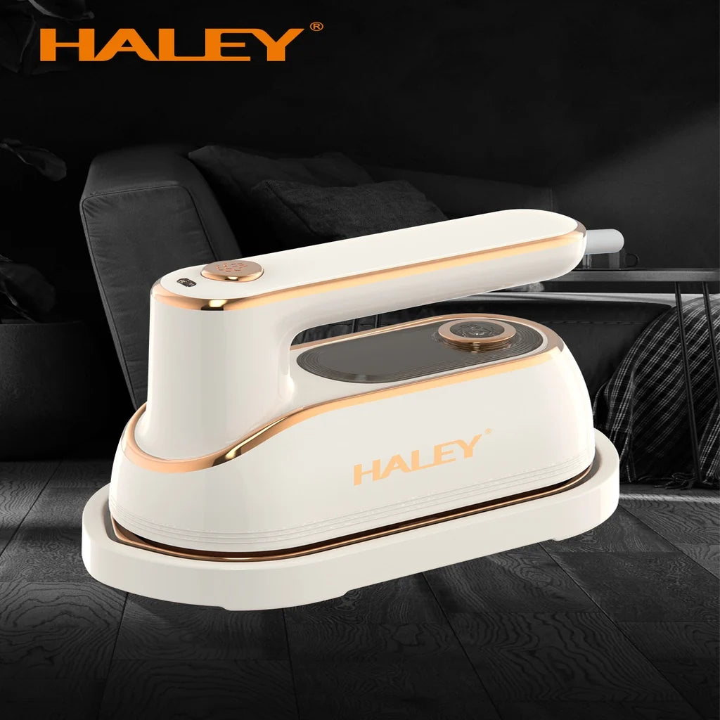 Fier de călcat vertical cu abur HALEY HY-2075, 1300 W, rezervor 150 ml, talpă ceramică, alb cu auriu rose