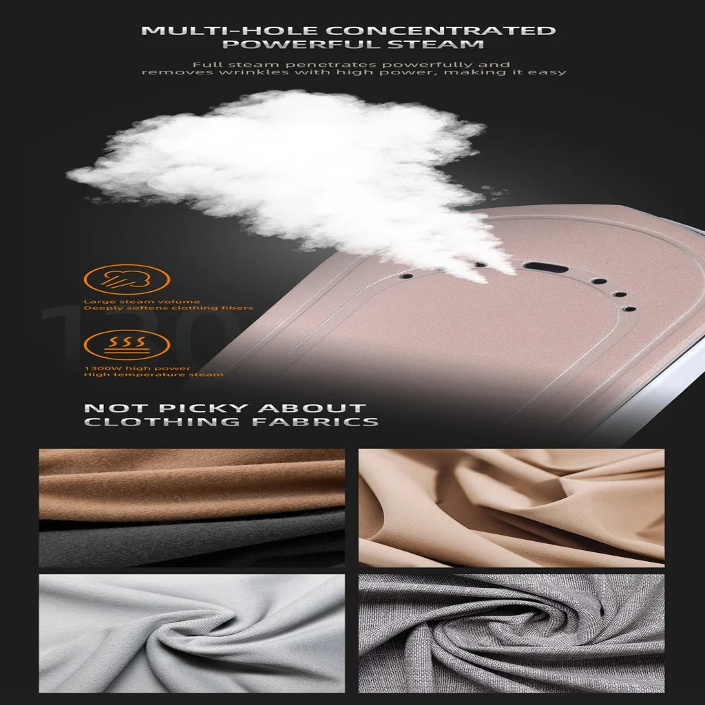 Fier de călcat vertical cu abur HALEY HY-2075, 1300 W, rezervor 150 ml, talpă ceramică, alb cu auriu rose