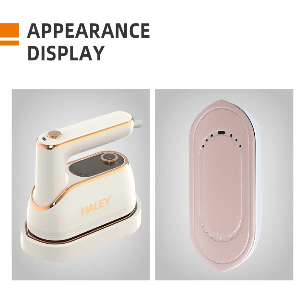 Fier de călcat vertical cu abur HALEY HY-2075, 1300 W, rezervor 150 ml, talpă ceramică, alb cu auriu rose
