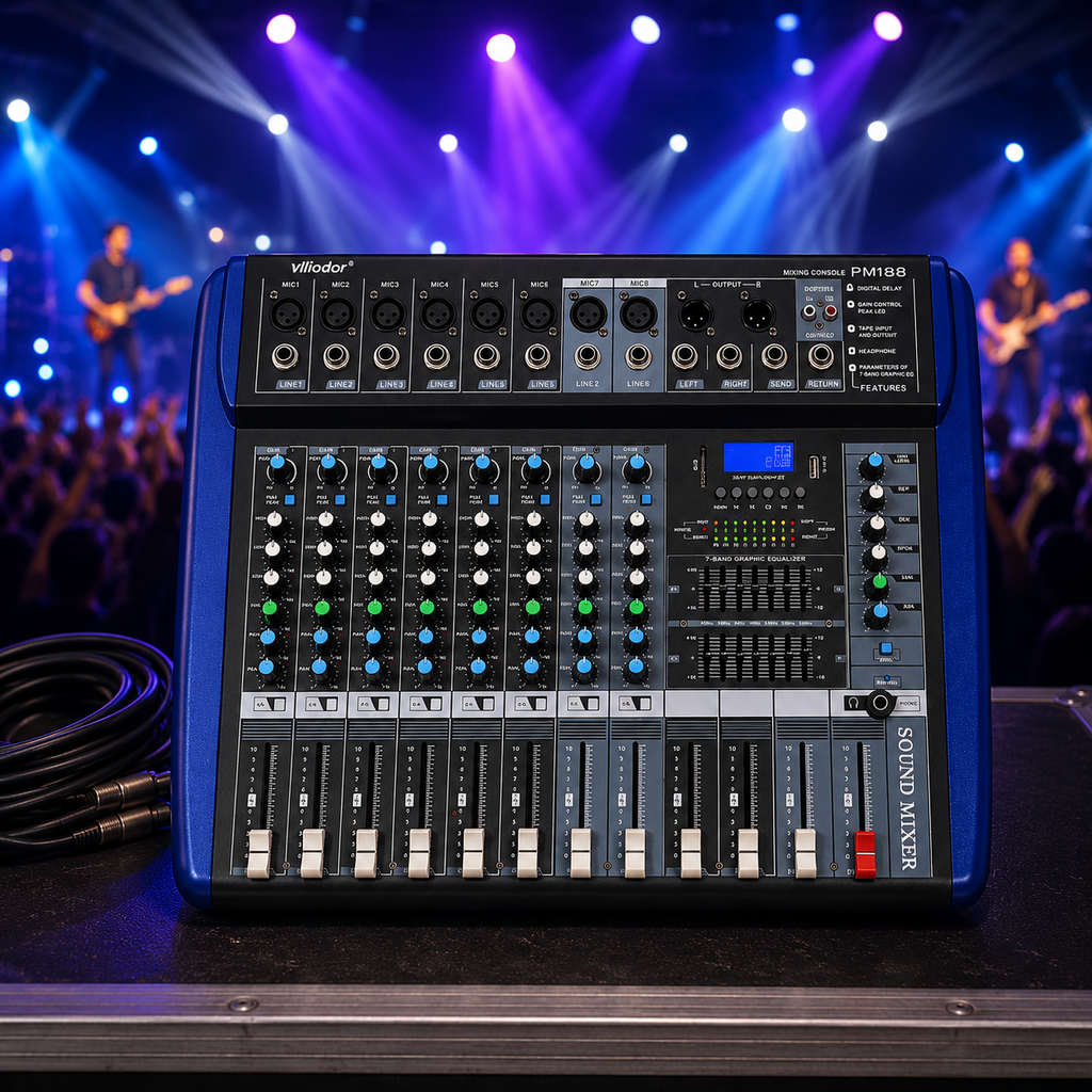 Mixer audio profesional AT Performance PM188, 8 canale, USB player, egalizator 7 benzi, digital delay