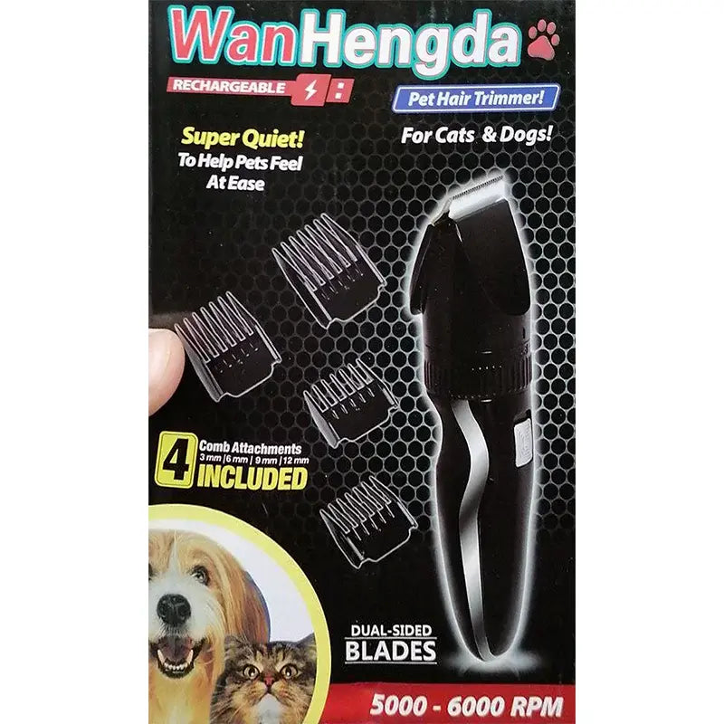 Aparat de tuns pentru animale de companie WanHengda, fără fir, 4 piepteni, 6000 RPM, USB, negru