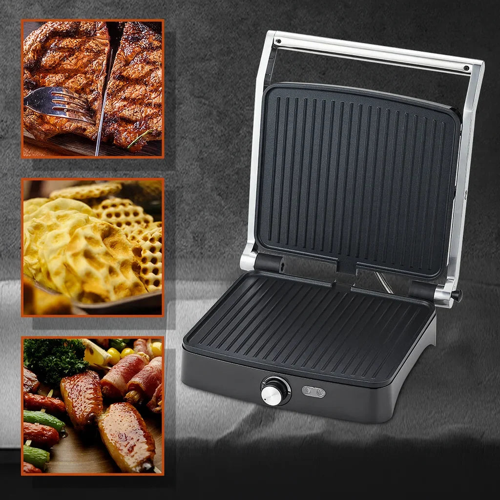 Grill electric HALEY HY-8609, 2000 W, plăci antiaderente, deschidere 180°, inox