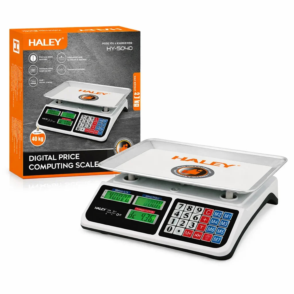 Cântar comercial digital HALEY HY-5040, 40 kg, precizie 2 g, platformă inox, afișaj dublu