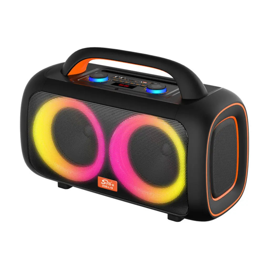 Boxă karaoke portabilă Sing-E ZQS-L19, 2x6 inch, 1400 W, 2 microfoane wireless, RGB LED, negru