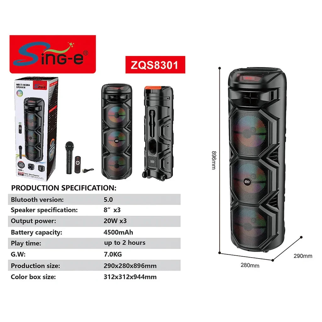 Boxă portabilă party AT Performance ZQS8301, 3x8 inch, 60 W, Bluetooth 5.0, baterie 4500 mAh