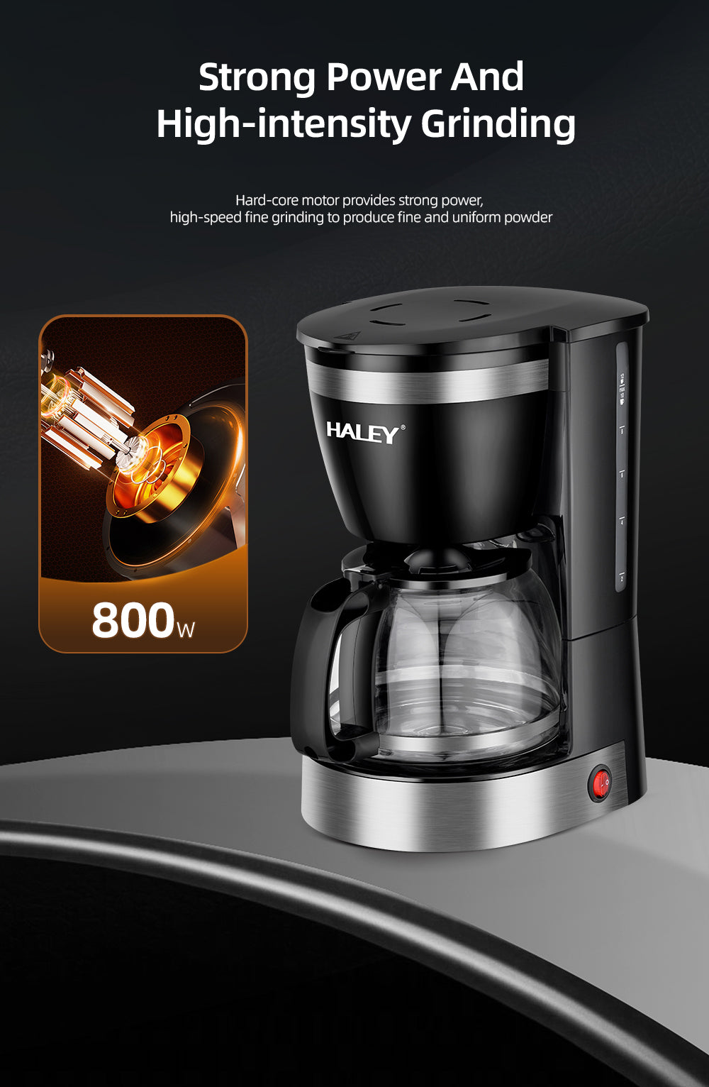 Cafetieră HALEY HY-2808, 800 W, 1.25 L, 12 cești, indicator nivel apă, sistem de siguranță