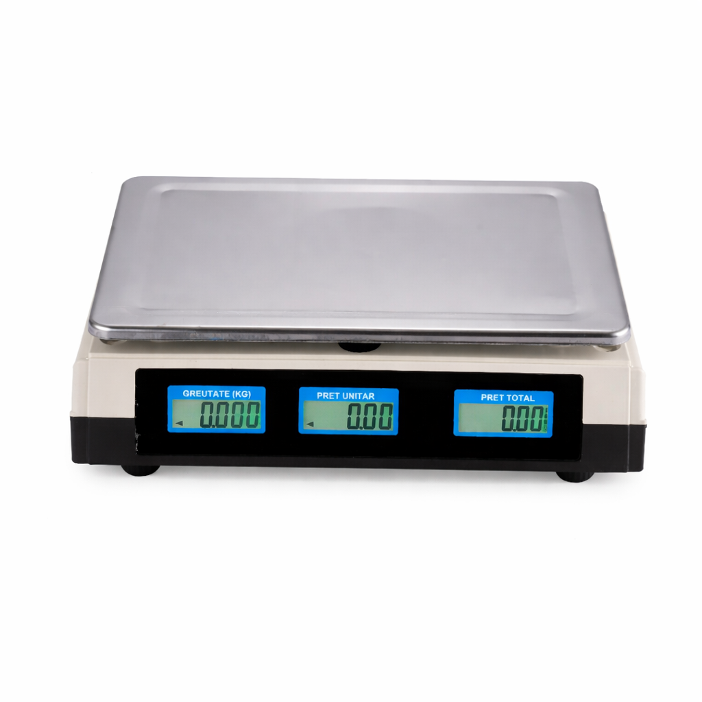 Cântar electronic comercial AT Performance, 40 kg, afișaj LCD dublu, 7 memorii, picioare reglabile
