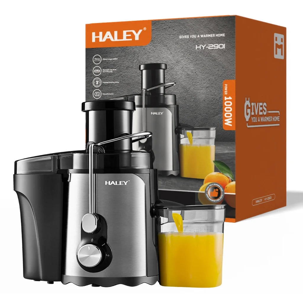Storcător de fructe și legume HALEY HY-2901, 1000 W, 3 viteze cu Pulse, tub 70 mm, argintiu/negru