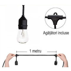 Ghirlandă decorativă cu 10 becuri, 5 metri, lumină alb cald, interconectabilă