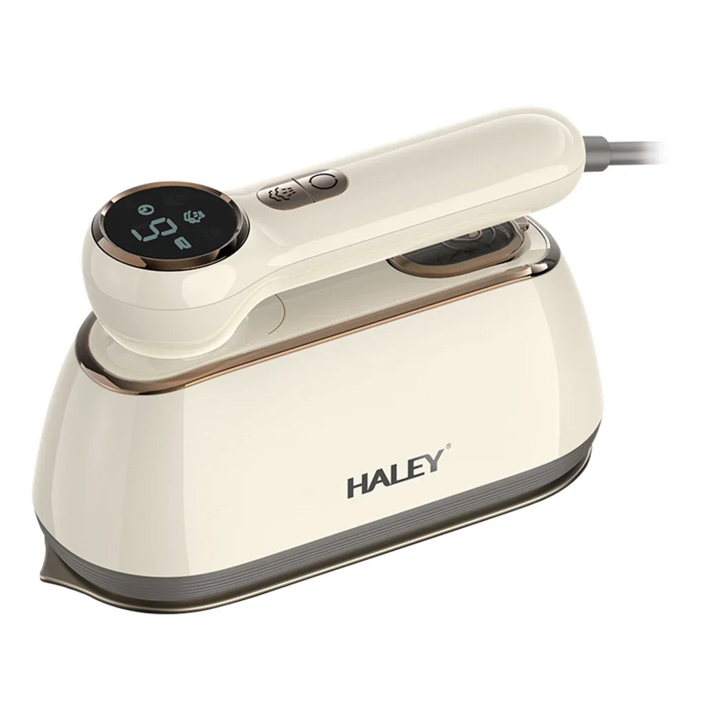 Fier de călcat vertical cu abur HALEY HY-2005, 2000 W, rezervor 150 ml, talpă inox, ecran LED, alb crem
