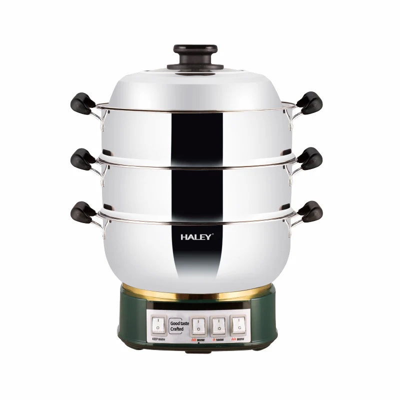 Vas Electric Multifuncțional HALEY HY-501, 2100W, Inox Premium cu Abur pe Două Nivele, Ideal pentru Gătit Sănătos Acasă sau la Hotel
